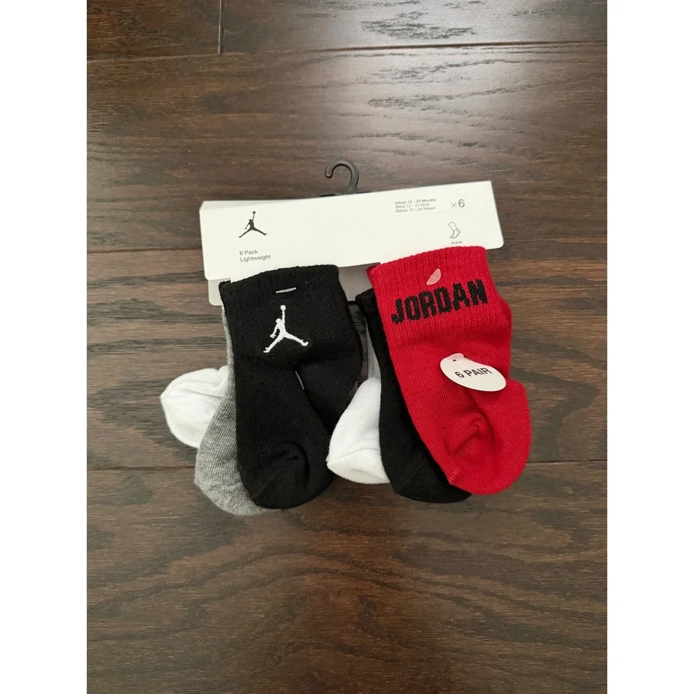 Jordan Infant 6 Pack Lightweight Ankle Socks Red Black Grey NJ0734-R61 12-24M